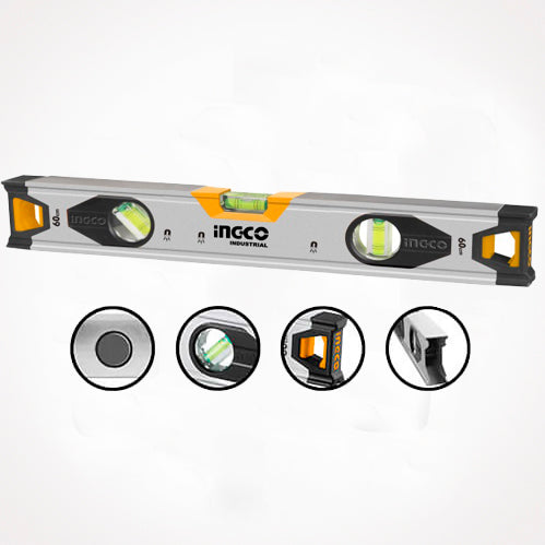 NIVEL ALUMINIO REFORZADO IMANTADO 24´´ 3 GOTAS 60CM INGCO HSL38060M