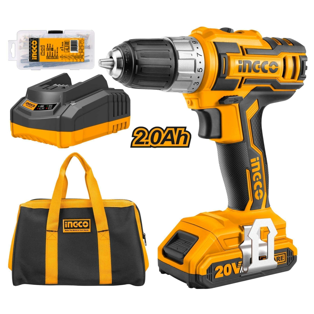 TALADRO INALAMBRICO DE IONES DE LITIO 20V 655W 47PCS INGCO UCDLI20025