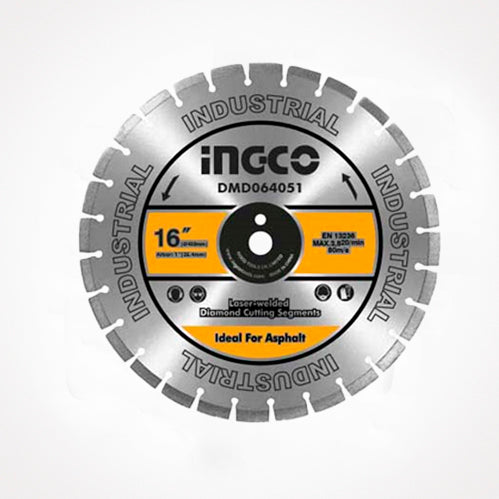 DISCO DIAMANTADO SEGMENTADO 16´´ X 1´´ X 3/16´´ P/CORTE CONCRETO UND INGCO DMD064051
