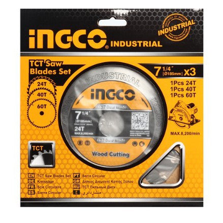 DISCO DE SIERRA P/MADERA 3/1 7.1/4 X 1.3/16 X 24T (Set) INGCO TSB51852153