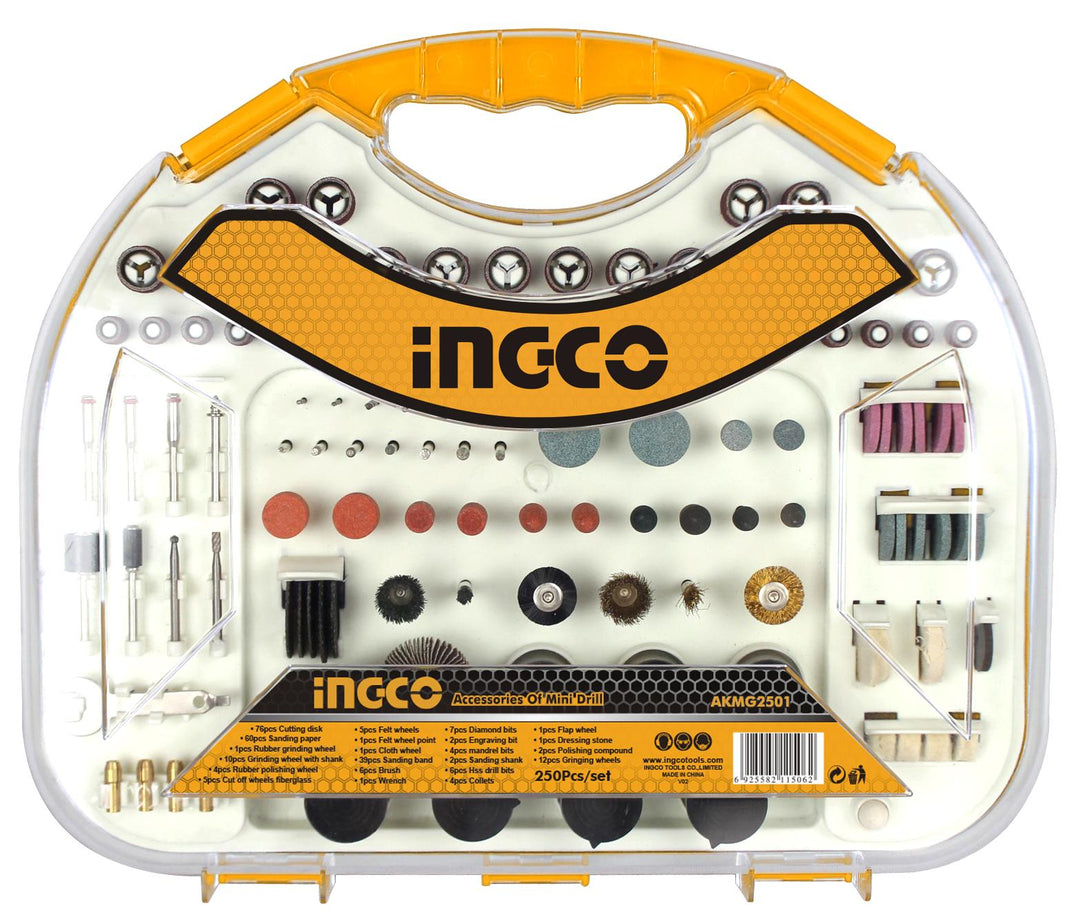 SET ACCESORIOS P/DREMER 1/8 250PCS INGCO AKMG2501