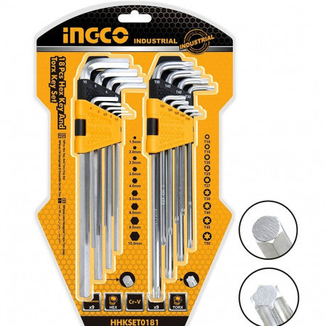 JUEGO LLAVE ALLEN HEX. Y LLAVE TORX 18/1 INGCO HHKSET0181