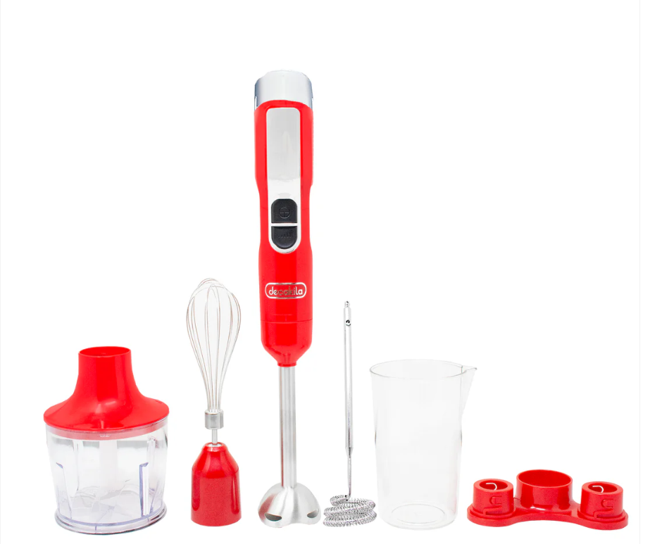JUEGO DE LICUADORA MANO INALÁMBRICA ROJO/NEGRO DC 16V 100W CON 1BATERIA 2.0AH+1CARGADOR DECAKILA KUJB056R