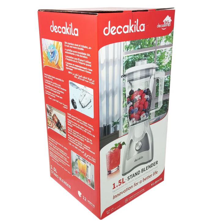 LICUADORA ELECTRICA JARRA DE PLASTICA 1.5LTS 500W 120V 50/60HZ 2VEL. DECAKILA KUJB043B