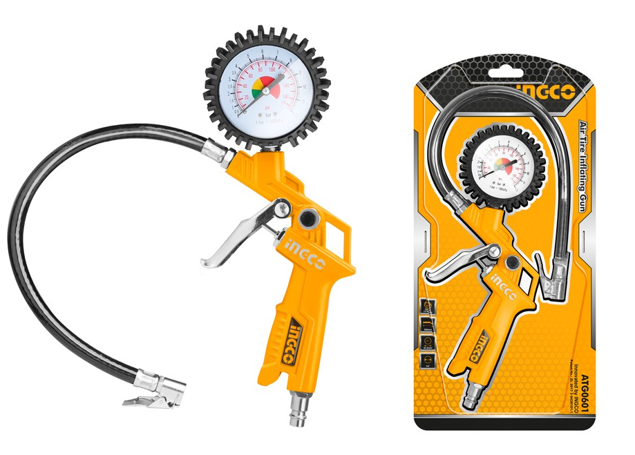 PISTOLA P/ INFLAR C/MANOMETRO Y ACCESORIOS INGCO ATG0601