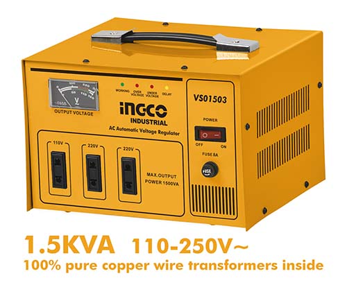 REGULADOR DE VOLTAJE AUTOMÁTICO DE CA 110-250W 1.5KVA  INGCO VS01503